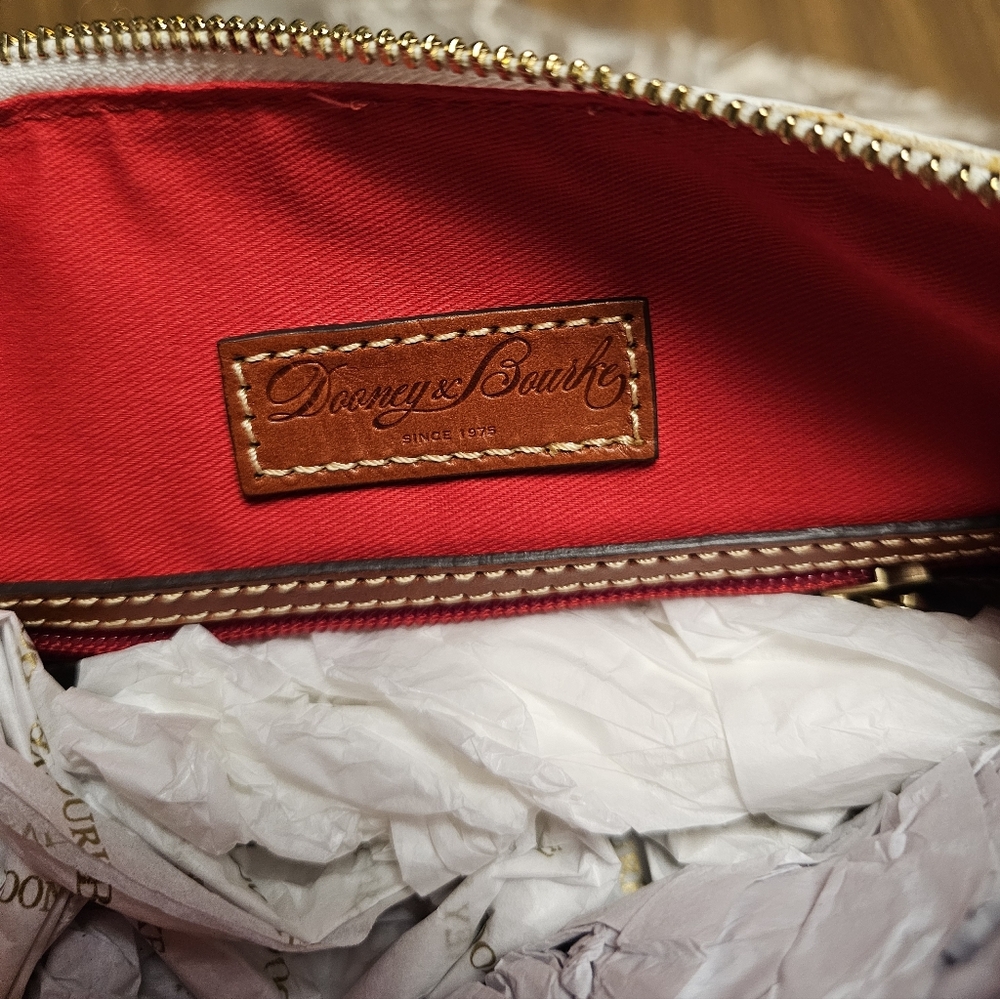Dooney & Bourke White Ostrich With Tan Accents Leather Bag - Picture 2 of 9